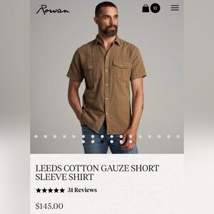 Rowan LEEDS COTTON GAUZE SHORT SLEEVE SHIRT in Umber NEW W/Tag $145 Size S